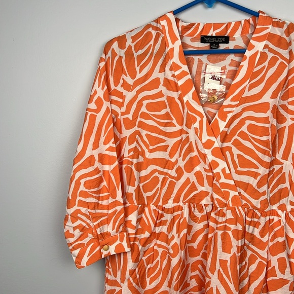 Rachel Zoe orange & white NWT faux wrap lightweight dress size small - Picture 2 of 13
